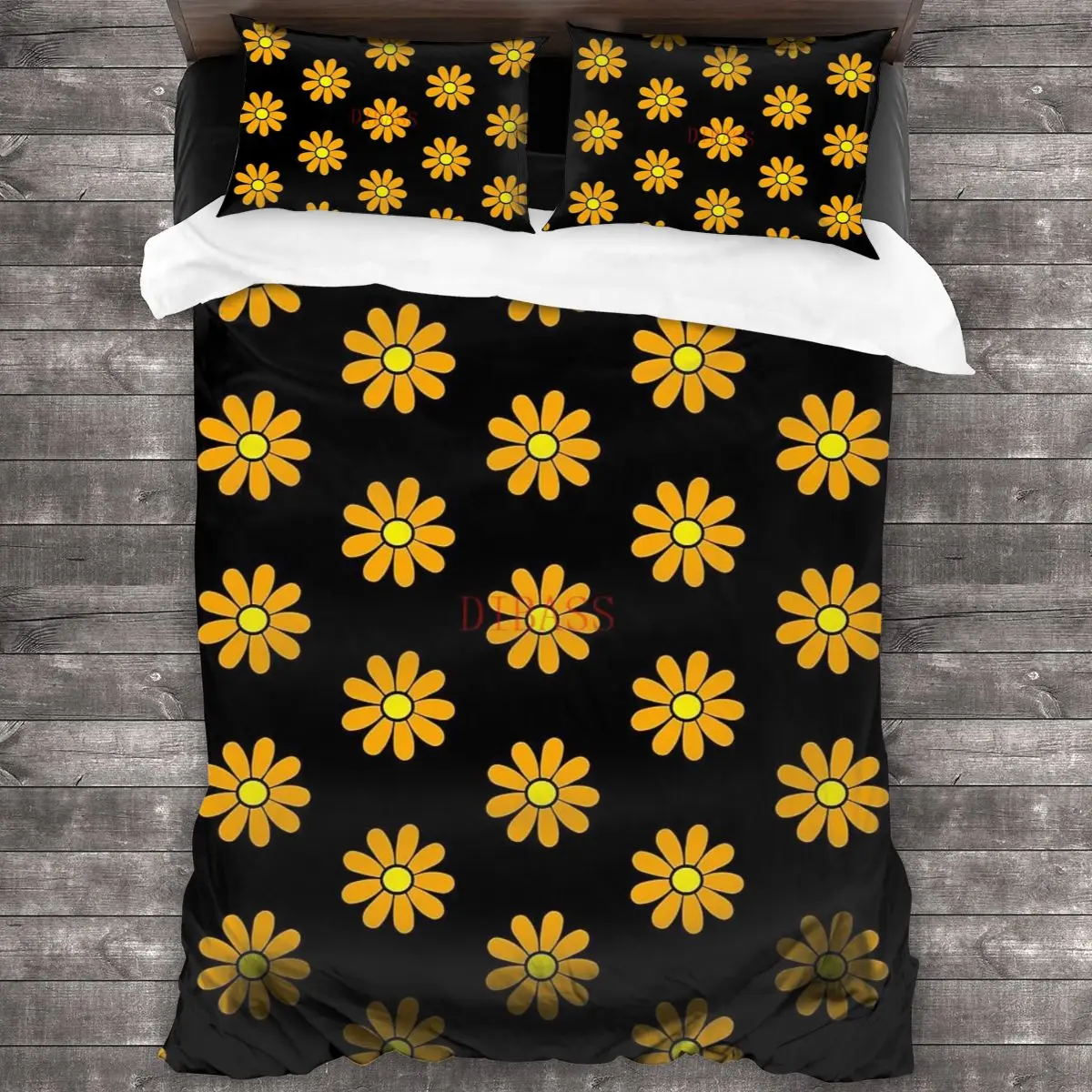 

Happy Orange Daisy Flower Power 60s 70s Retro Soft Microfiber Comforter Set with 2 Pillowcase, Quilt Cover With Zipper Closure