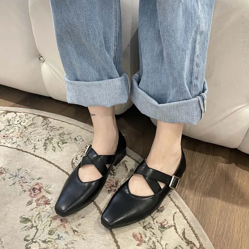 

Стильный владелец, новинка 2022 года, квадратный носок, низкая подошва, плоская подошва, в римском стиле, удобная Стильная универсальная Корейская обувь, модная универсальная обувь