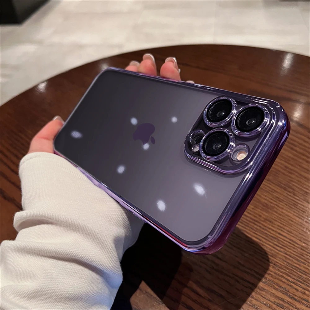 

Luxury With Lens Protector Transparent Silicone Case For iPhone 14 13 12 11 Pro Max Mini X XS XR 8 7 Plus SE 3 Shockproof Cover