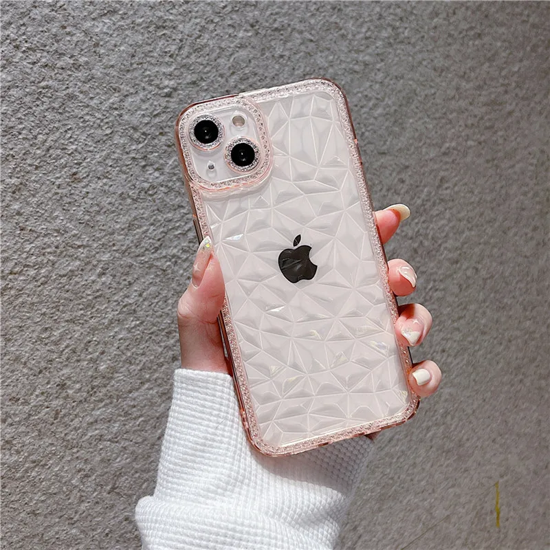 

Прозрачный блестящий чехол для телефона с алмазной текстурой для iPhone 11 12 13 Pro XS Max X XR 7 8 Plus SE 2020, Мягкий противоударный чехол-накладка