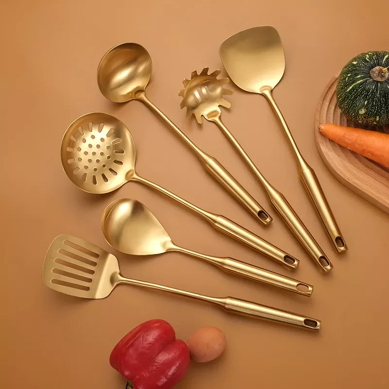 

2022Gold Stainless Steel Kitchenware Cooking Utensils Set Non-stick Cookware Spatula Shovel Egg Beaters Kitchen Cooking Gadget T