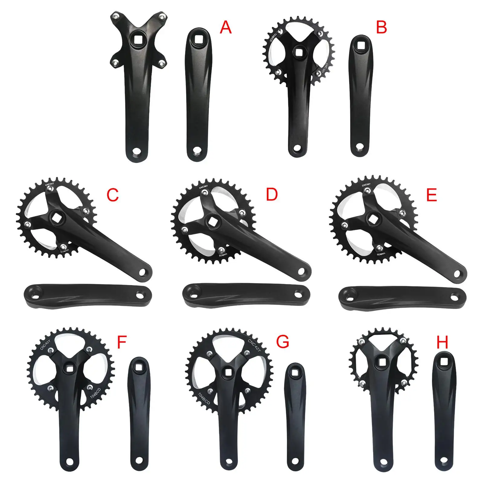 

Square Hole Mountain Bike Crank, 104BCD Replacement for Bicycle Folding Bike Sports BMX