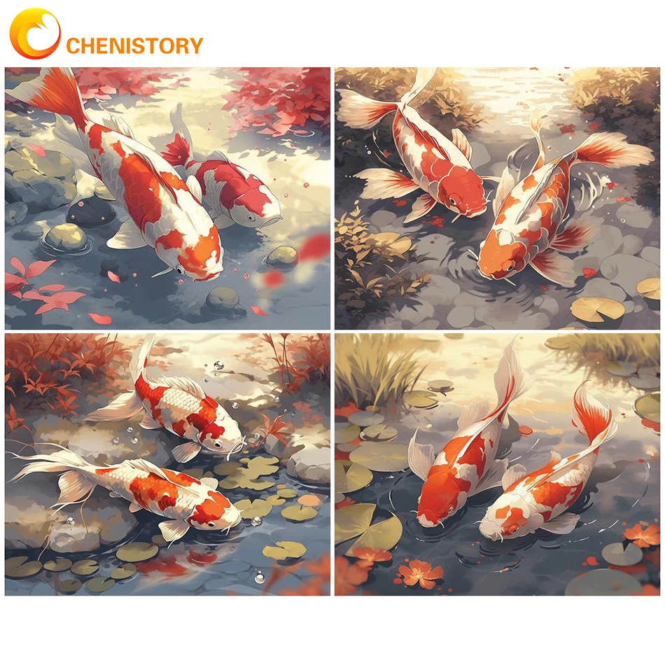 

CHENISTORY DIY Crafts Carp Oil Painting By Numbers Painting Hand-Painted Painting By Numbers Canvas Gift Home Decoration Wall Ar