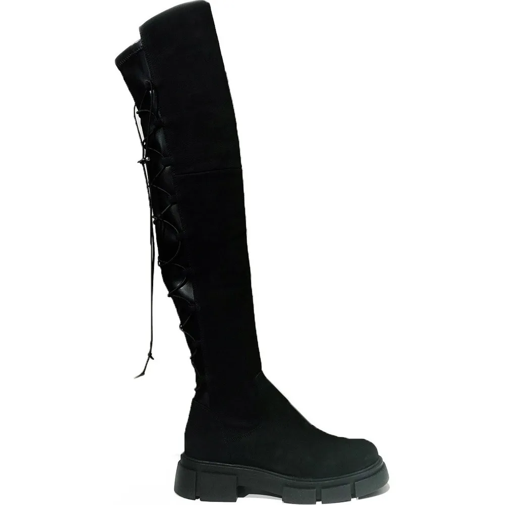 

Dorlie Black Nubuck Leather Sports Stretch over the Knee Boot-Heıdı