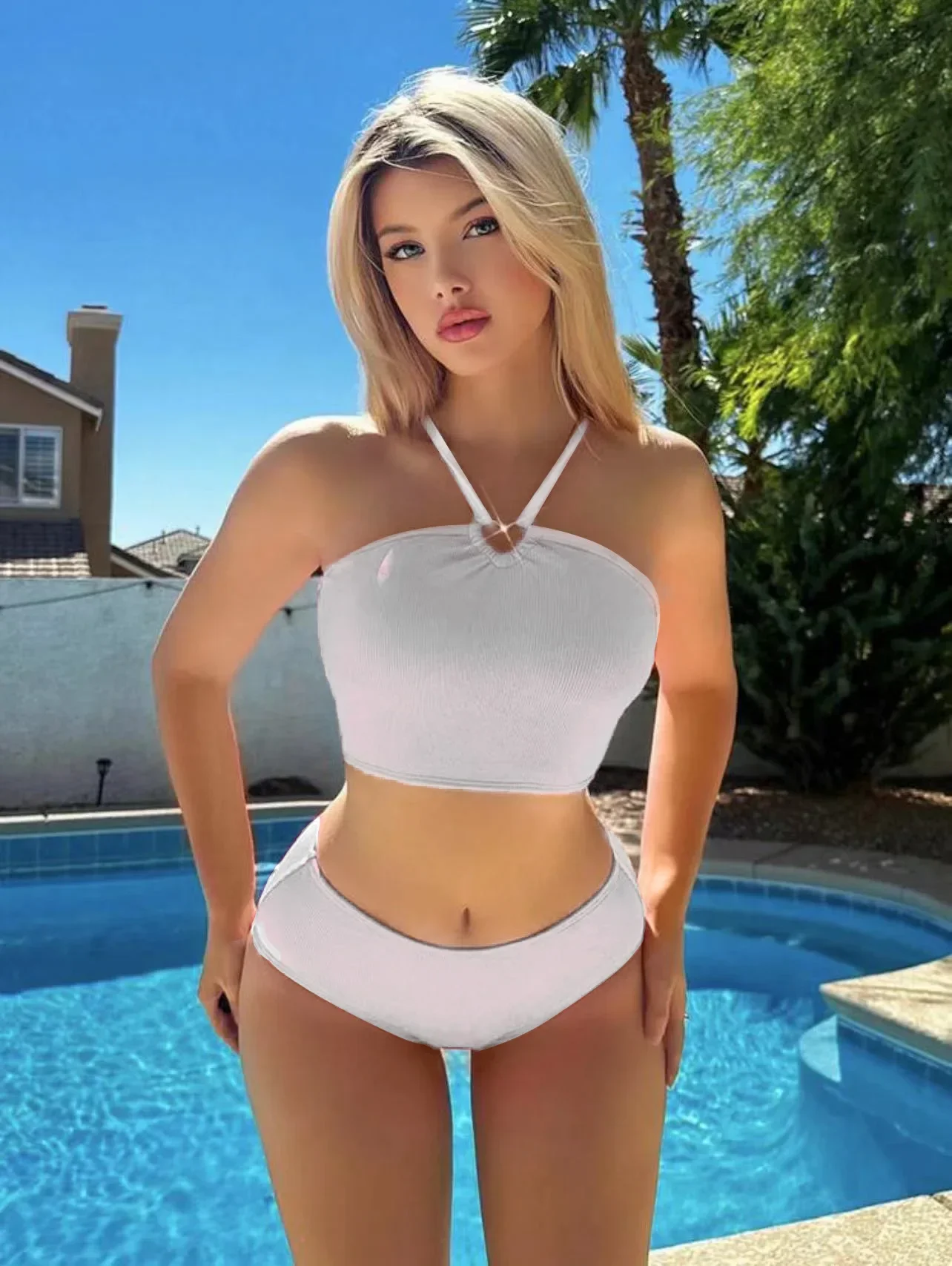 Сексуальные бикини 2025 женские купальники белого ярко-розового цвета с лямкой на