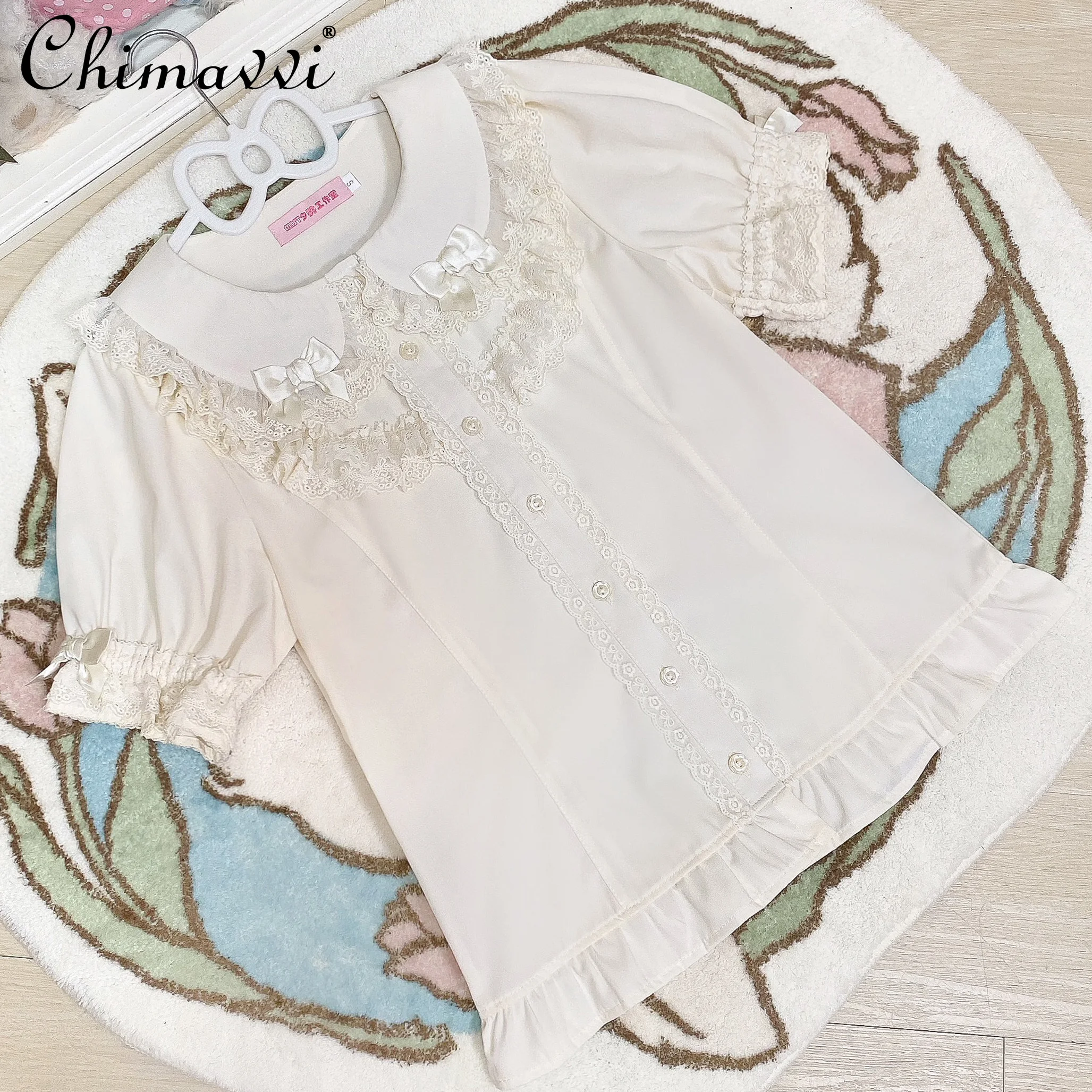 Лолита внутри с объемными рукавами Кукольный воротник Кружевная милая рубашка