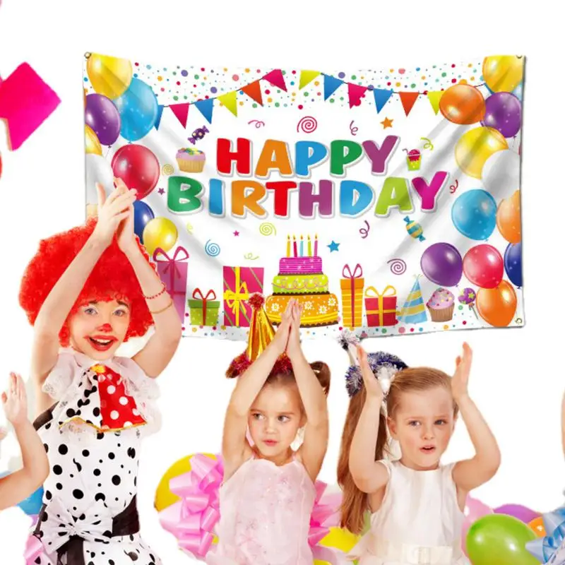 

Happy Birthday Banner For Wall 100x150cm Birthday Banner Backdrop Flag Large Rainbow Happy Birthday Yard Sign Background For