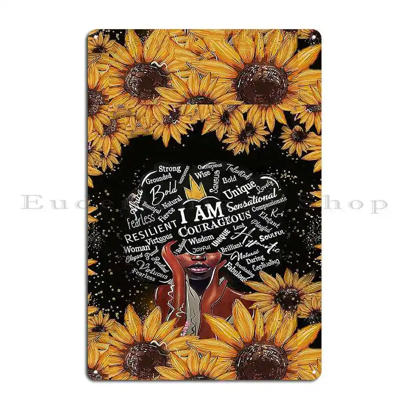 Черная девушка желтый подсолнух афроамериканские женщины металлический знак