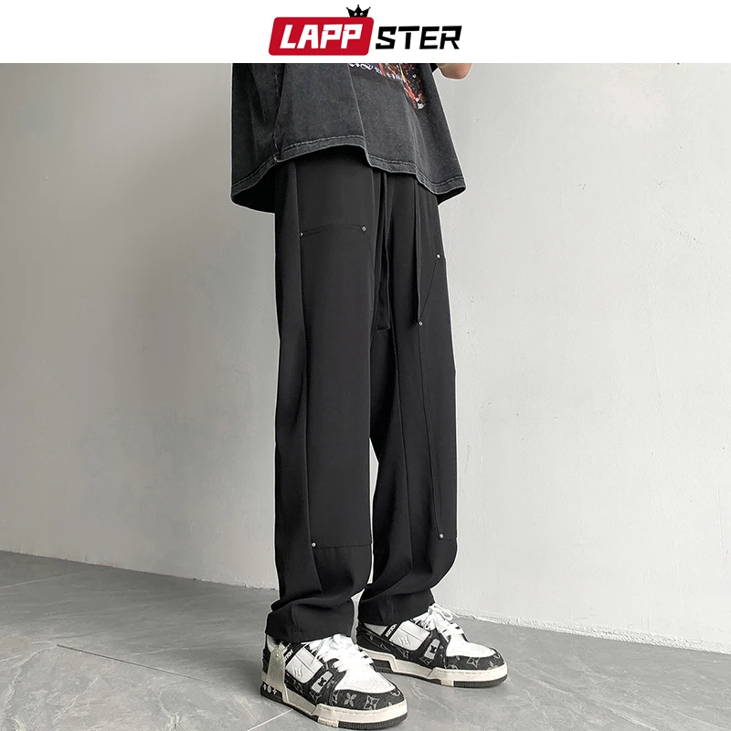 

LAPPSTER Y2k Streetwear Black Techwear Sweatpants 2023 Men Ice Baggy Japanese Sweat Pants Casual Cargo Stacked Joggers Pants
