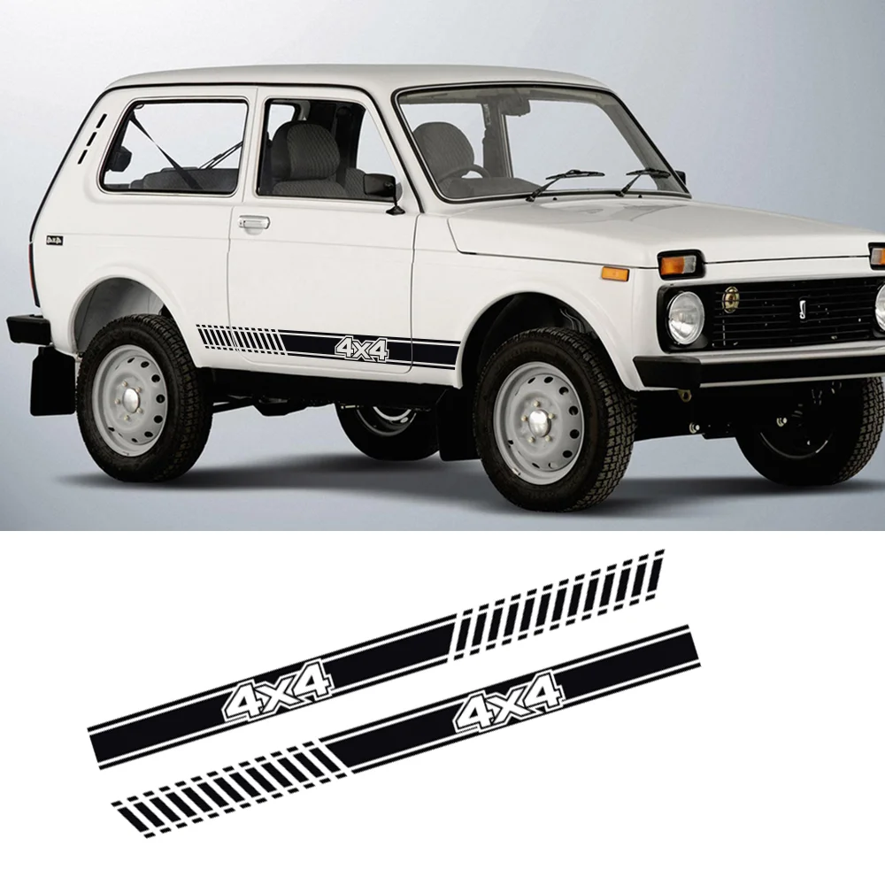 

2x наклейки на боковые двери автомобиля для Suzuki Grand Vitara 4X4, длинная юбка в полоску, украшение, автомобильные аксессуары, виниловая пленка, накл...