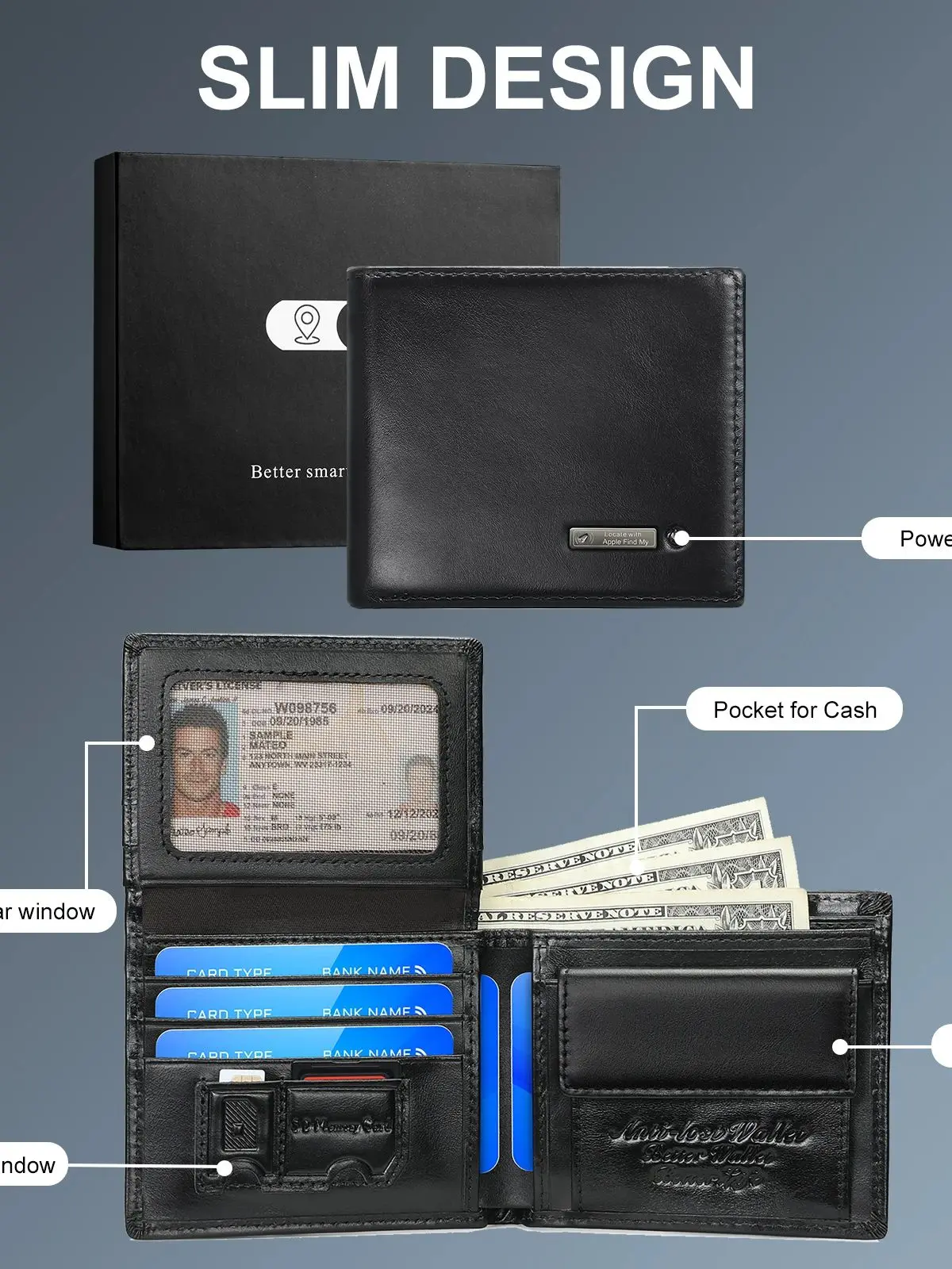 Умный кошелек с GPS-трекером для мужчин работает устройством Apple Findmy IOS только