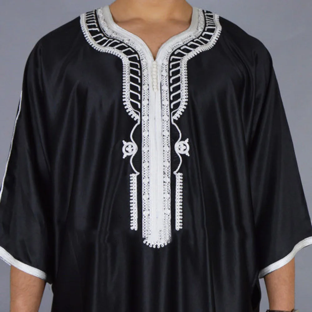 Muslim Fashion Men Robe African Ethnic Long Shirt Casual Abaya Saudi Arabic Dubai Ordinary Black Robe Simple Islamic Clothing