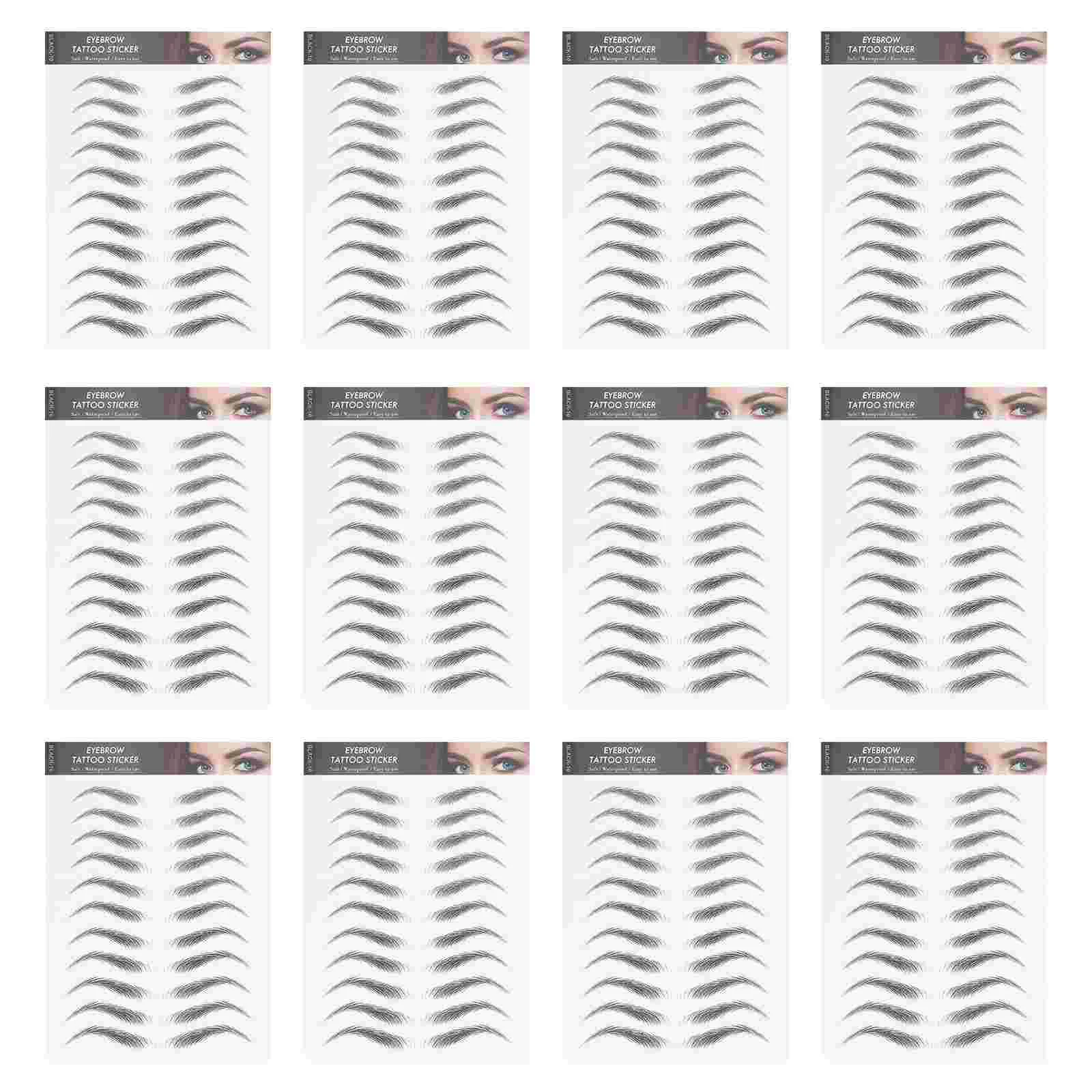 

12 Sheets Shaping Waterproof Eyebrow Stickers Man Makeup Transfer Temporary Tattoos