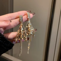long tassel rhinestone drop earrings for women geometric gold sequins dangle earrings party jewelry gifts