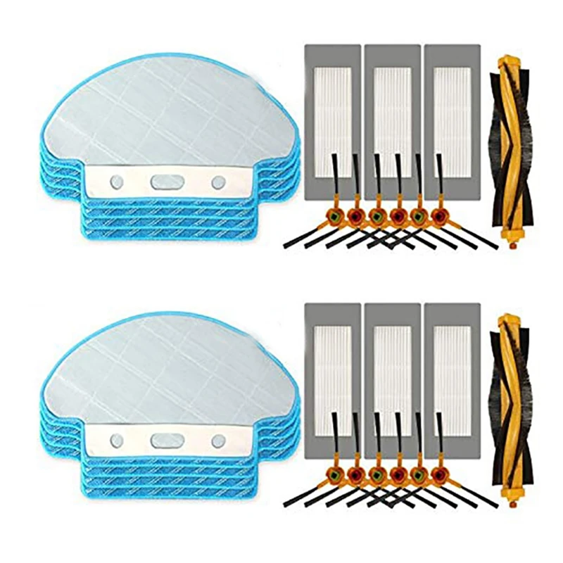 

2 Set Accessories Replacement Filters/Mop Cloths/Side & Roller Brush/Hook Stickers For ECOVACS DEEBOT OZMO 600 601 605