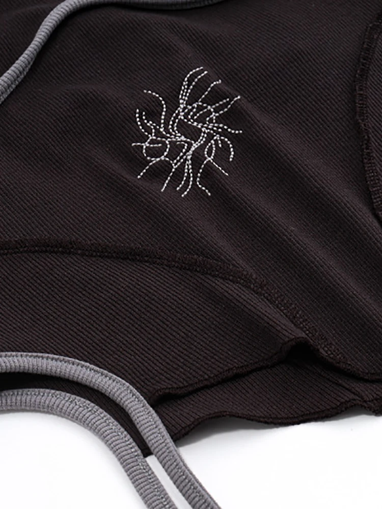 Женские винтажные Топы Goth Dark готические топы с контрастной строчкой и открытой