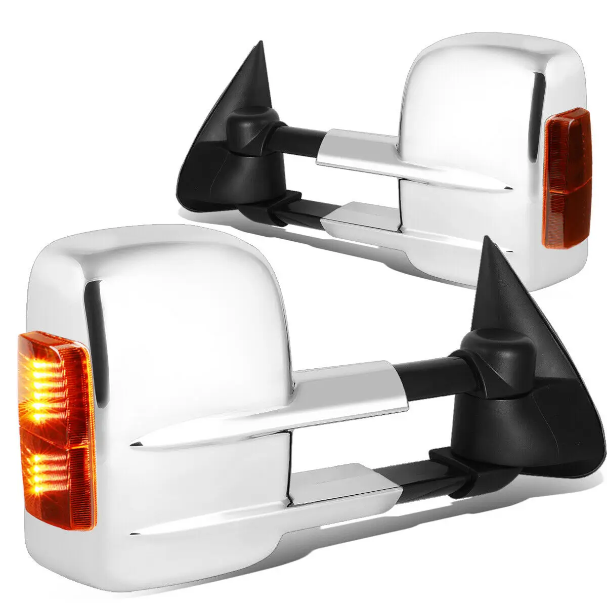 

For Cadillac Chevy GMC Pair Chrome Manual LED Turn Signal Tow Towing Mirror
