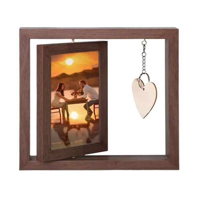Creative Nordic 4x6 Inch Photo Frame With Double-sided 360 Degree Rotating Wooden Photo Frame With Flower Pendant Photo Frame