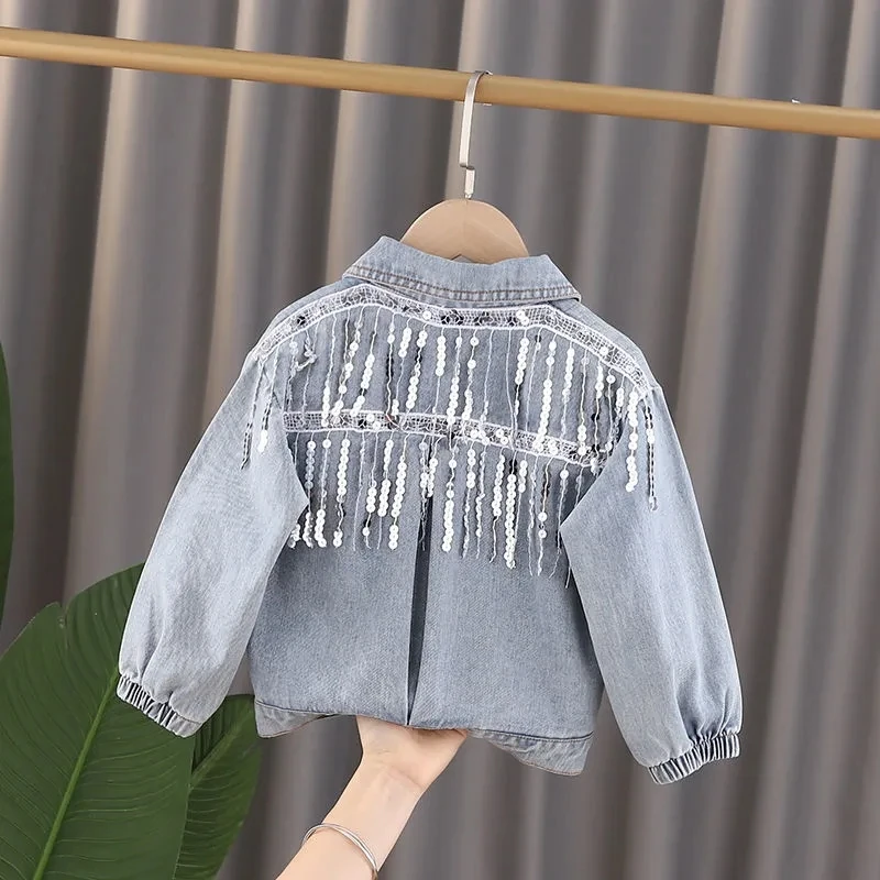 

Girls Denim Jacket Children Sequin Design Tops Outwear Coats Fashion Kids Baby Boy Jacket Cute Cartoon Spring Casual Boys