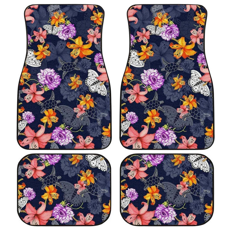 

Hawaiian Car Floor Mats Custom Tropical Turtle Car Accessories 4PCs Pack