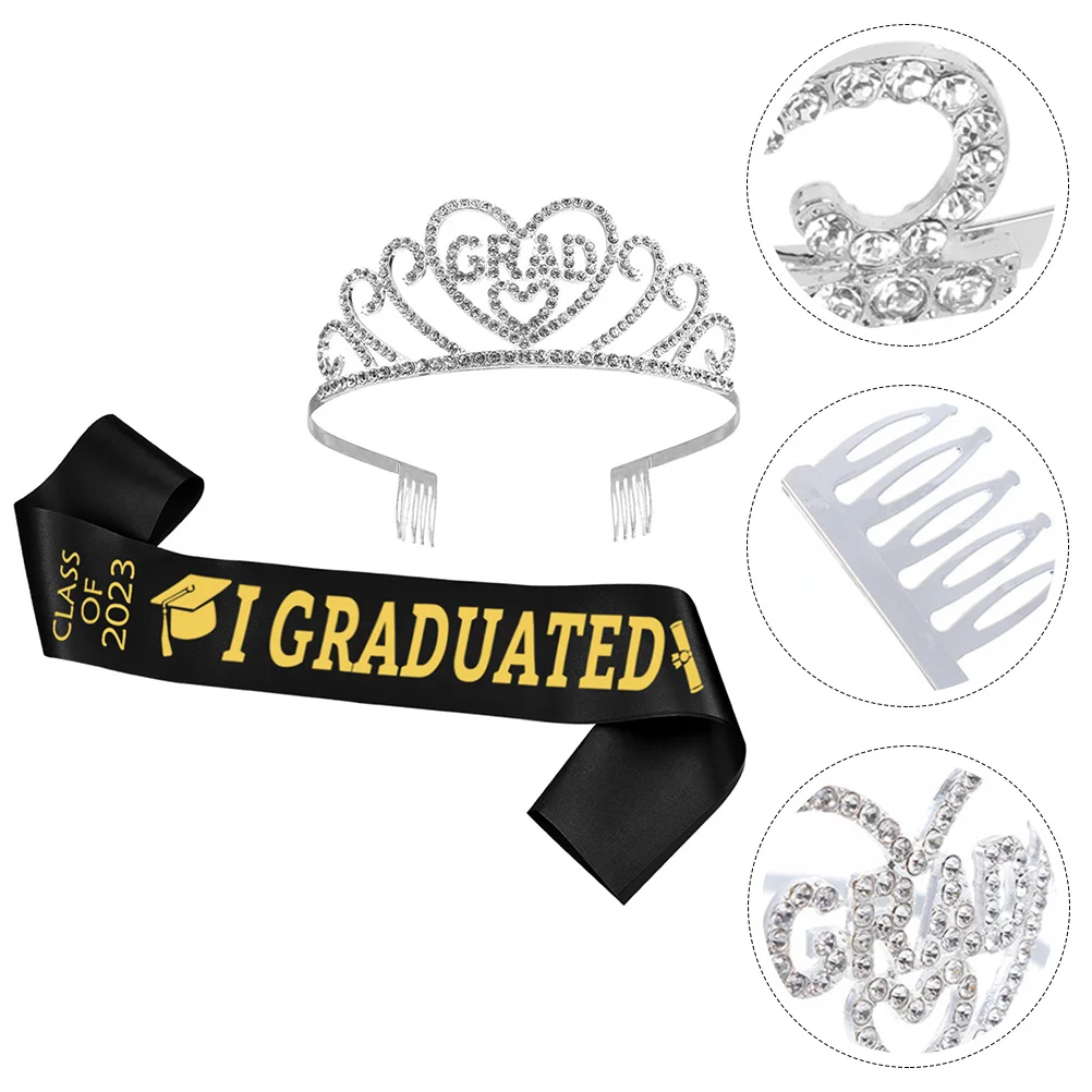 

Graduation Grad Sash Partytiara Headband Suppliesfavors Senior Classgraduate Decorations Crystal Satin Shiny Rhinestone Decor