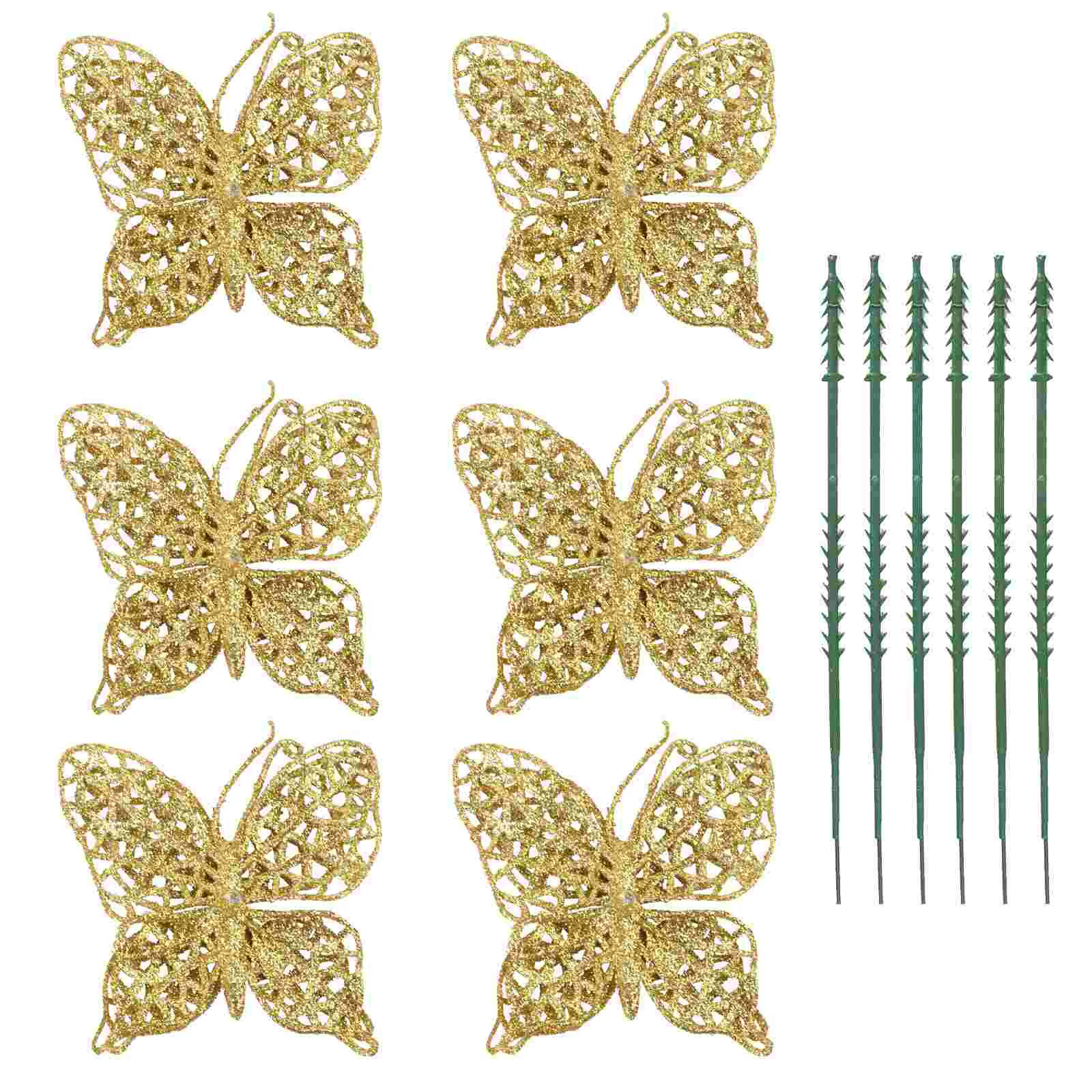 

Christmas Decorationstree Ornaments Ornament Decors Glitter Poinsettia Flowers Party Hanging Butterflies Artificial