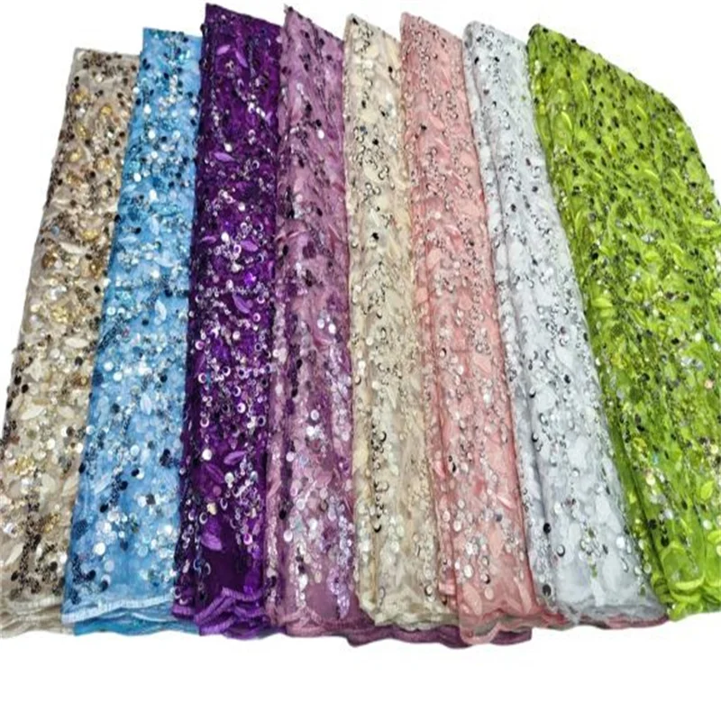 

Зеленая нигерийская сетчатая кружевная ткань, африканская блестящая кружевная ткань, Высококачественная французская фототкань с блесткам...