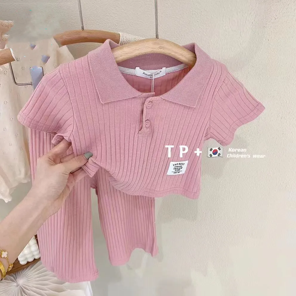 

Girls Summer Set Childrens PoLo Collar Network Red 2023 New Girls Wide Leg Pants Two Piece Summer Set Kids Outfits