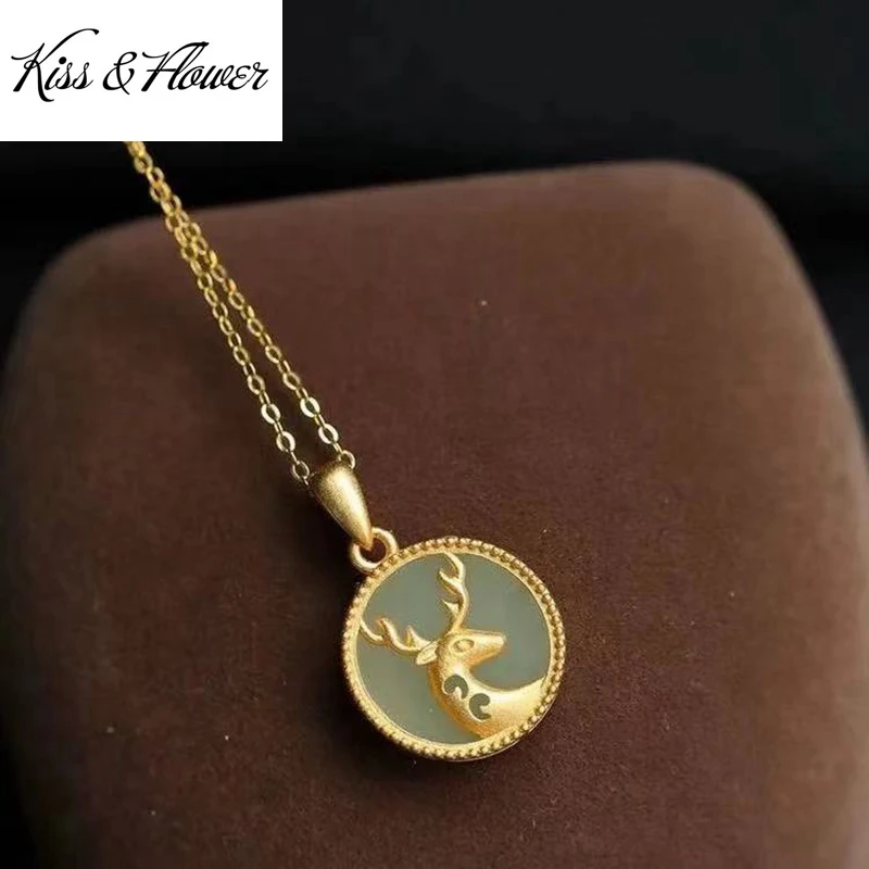 

KISS&FLOWER NK298 Fine Jewelry Wholesale Fashion Woman Girl Bride Mother Birthday Wedding Gift Round Deer 24KT Gold Necklace