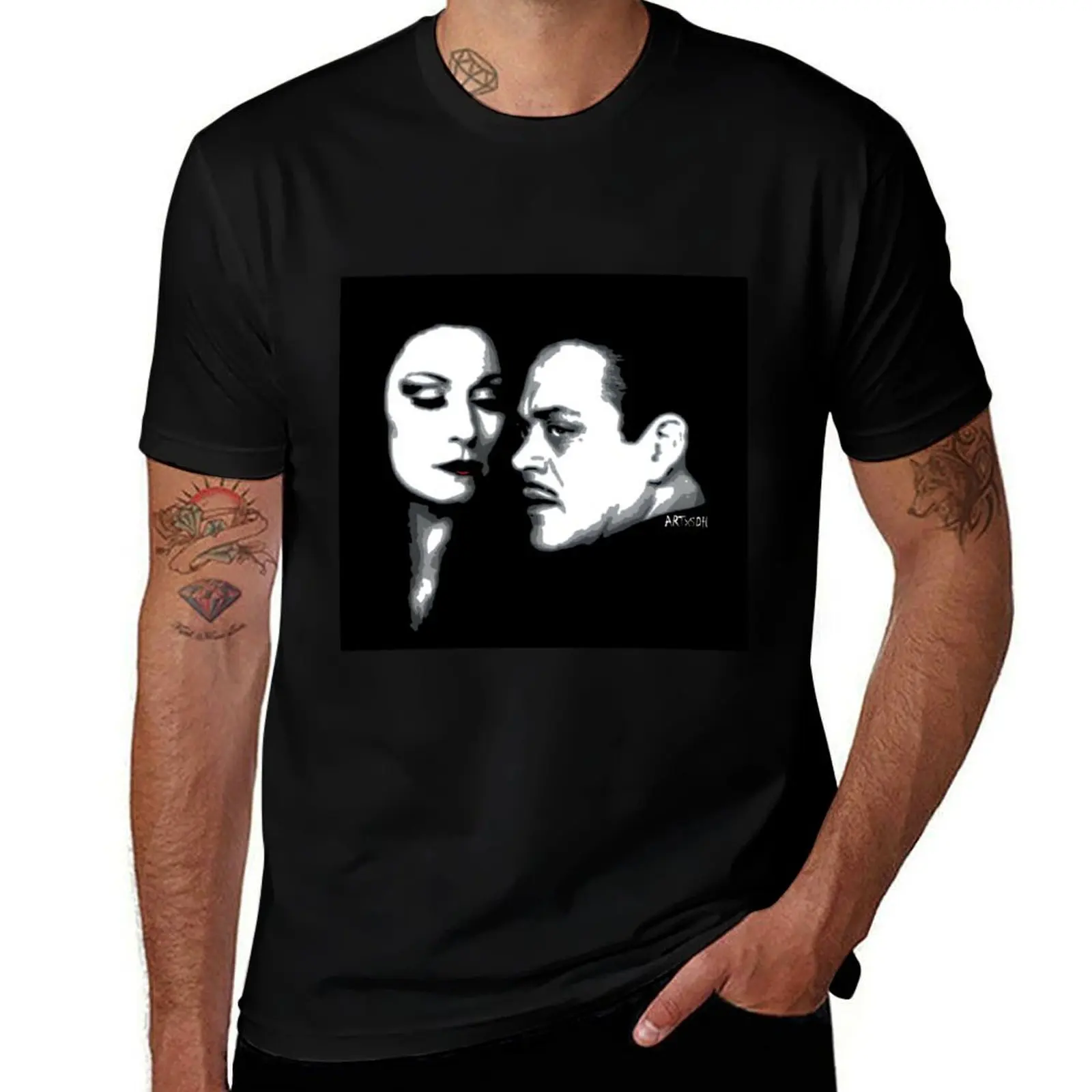 Фото Футболка Gomez and Morticia, черная, из 100% хлопка, однотонная, мужская, в упаковке №1