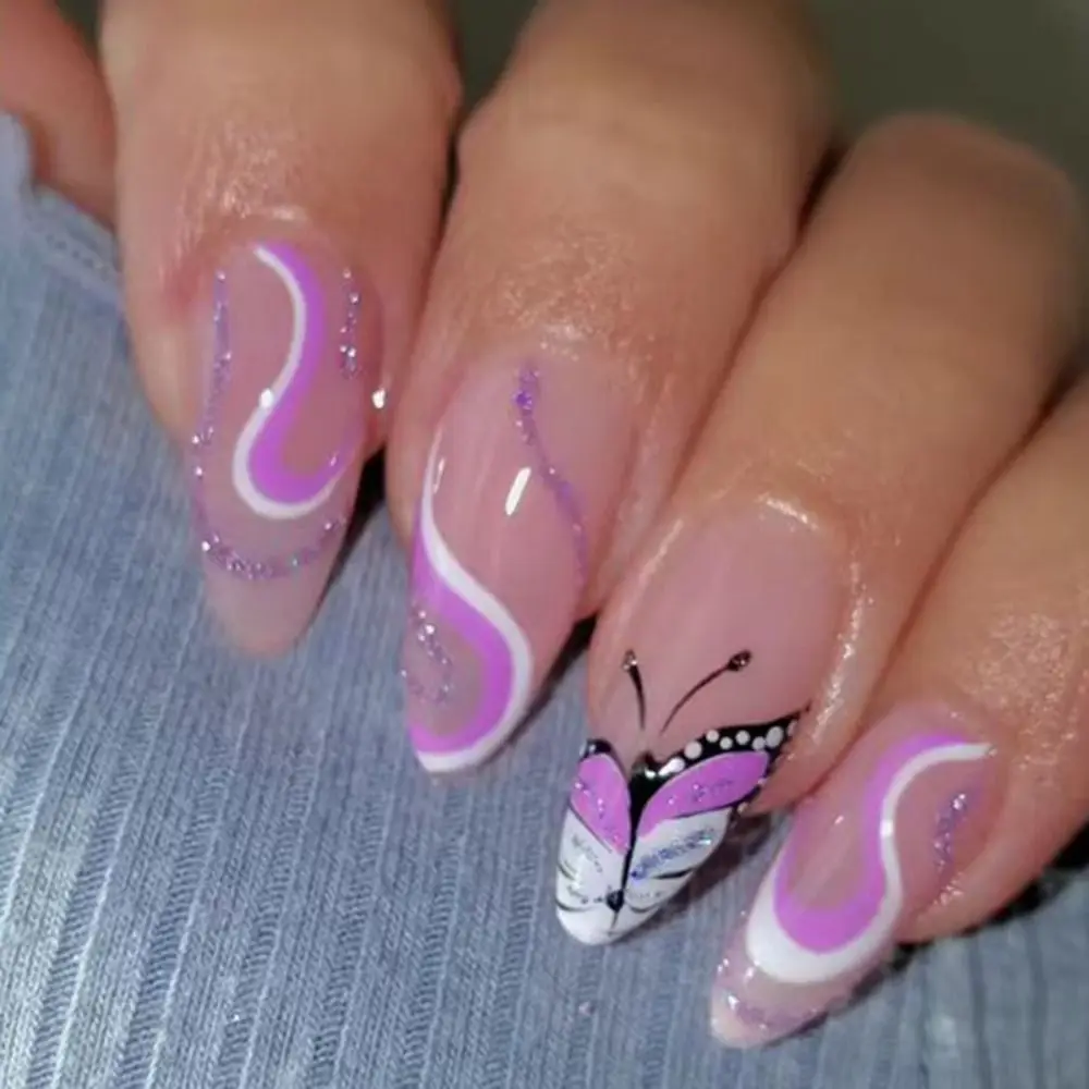 

Detachable Manicure Fake Nails Press on Nails French False Nails Almond Simple