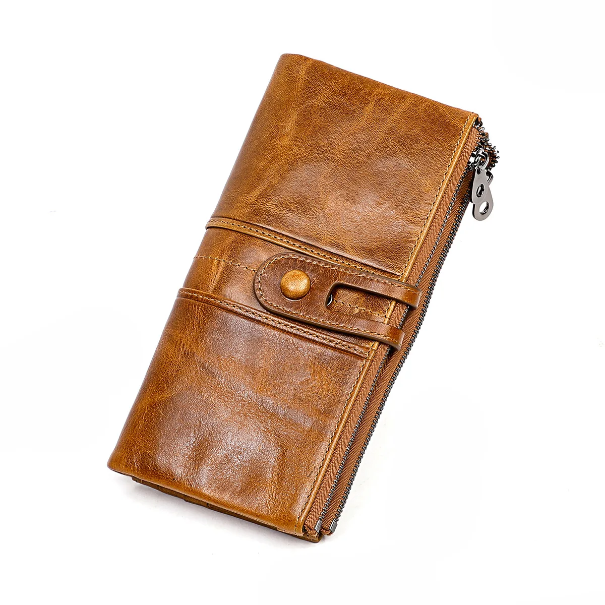 Genuine Cowhide Leather Women Wallets Fashion Purse with Card Holder RFID Blocking Vintage Long Wallet Clutch Wrist Bag Premium