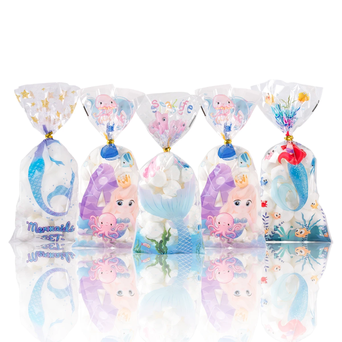 

50pcs Mermaid Party Cookie Candy Gift Bag Little Mermaid Theme Birthday Party Decoration Kids Girl Baby Shower Wedding Supplies