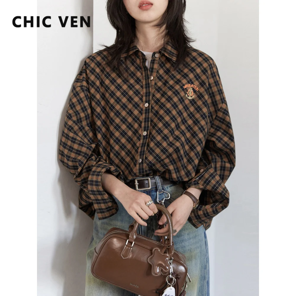 CHIC VEN женские рубашки в стиле ретро повседневные свободные клетчатые блузки с