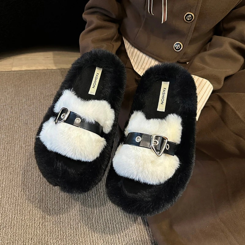 

Thick-soled Increase High Sense Outside Wear Indoor Plush Warm All Comfortable Non-slip Belt Buckle Woolly Women's Cotton Shoes