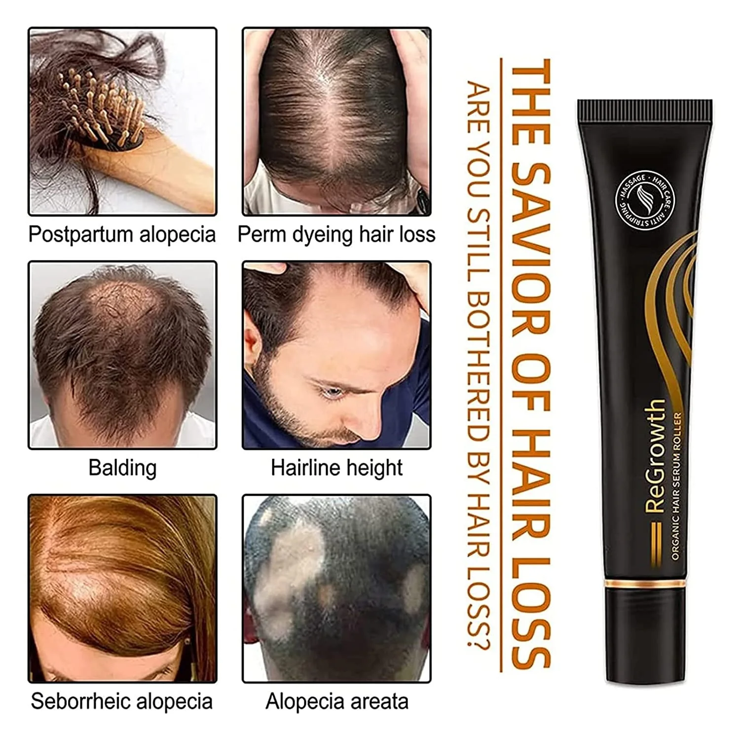 

2PCS Hair Growth Hair Serum Triple Roll-On Massager Regrowth Organic Essential Oils Ginger Anti Hair Loss For All Hair Types