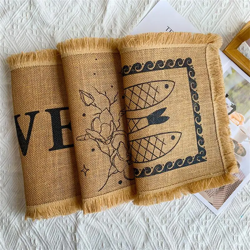 

Linen Decorative Mat Square Meal Mat Jute Woven Ins Wind Heat Insulation Mat Home Decoration Jute Coaster