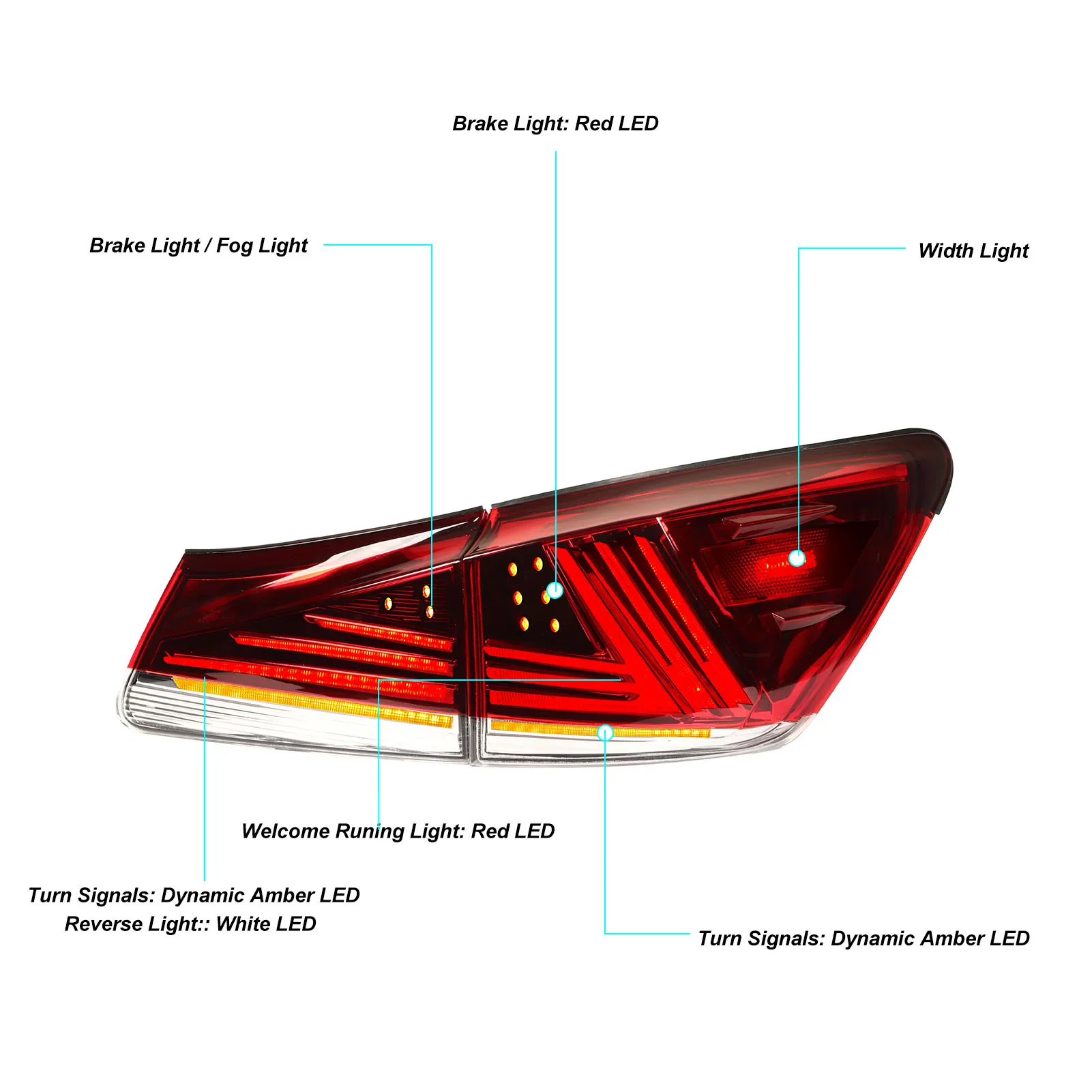 Фото Для Lexus IS250 IS350 XE20 2006-2013 Красная 1 пара левая и правая задняя лампа №3