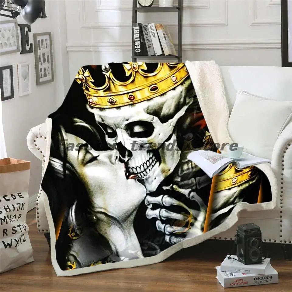 

Bedding Outlet Skull Plush Blanket Sherpa Blanket Gothic Bedding Black White Mystic Bed Blanket For Boy Mantas De Cama style-003