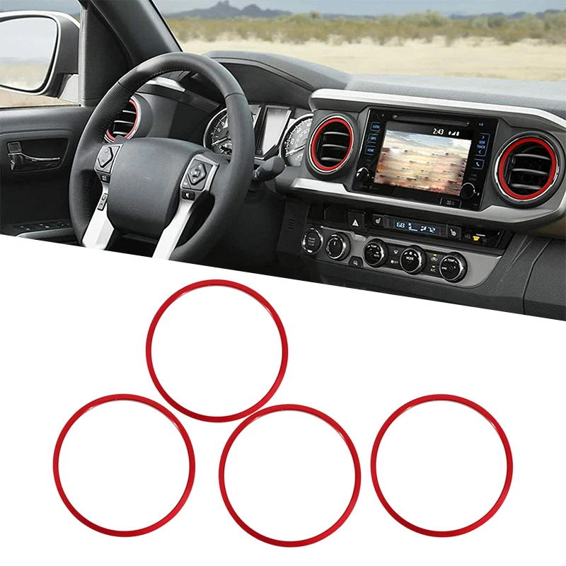 

4pcs/Set Red Aluminum Alloy A/C Air Vent Outlet Inner Ring Cover Trim Fit for Toyota Tacoma 2016 2017 2018 2019 2020 2021 2022