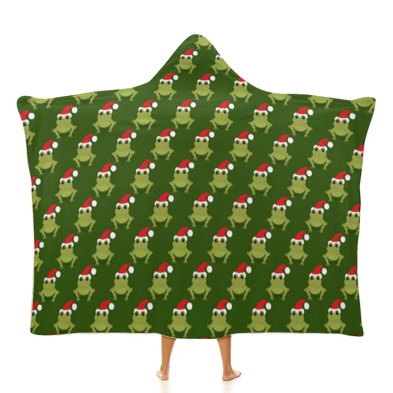 

Теплое мягкое одеяло с капюшоном, шапка Санты-лягушки для кемпинга, зеленое рождественское Фланелевое покрывало, покрывало с принтом для спальни, дивана, кровати