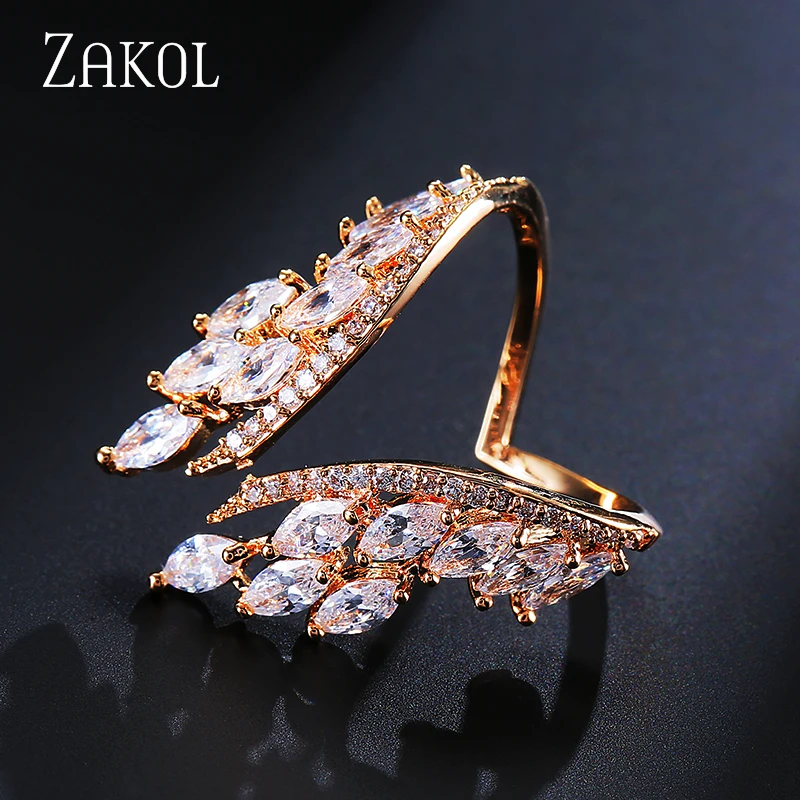 ZAKOL European Style White Color Wing Open Ring Dazzling Crystal Zircon Finger Rings Fashion Women Wedding Jewelry RP188 | Украшения и