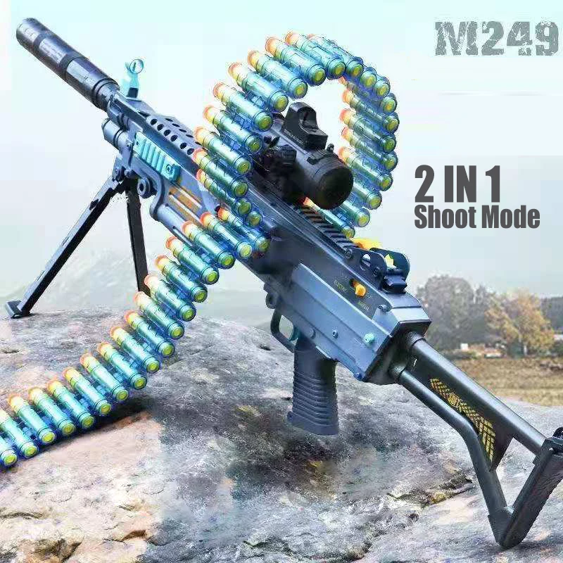 

M249 Electric Toy Machine Gun M2 Sniper Rifle Soft Bullet Cs Outdoor Game Air Gun With Holder Air Gun Boy Paintball Weapon