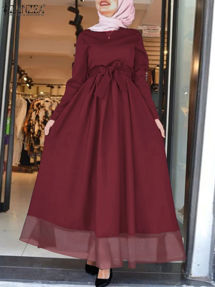 ZANZEA элегантный исламский хиджаб с круглым вырезом Абая женские халаты длинным