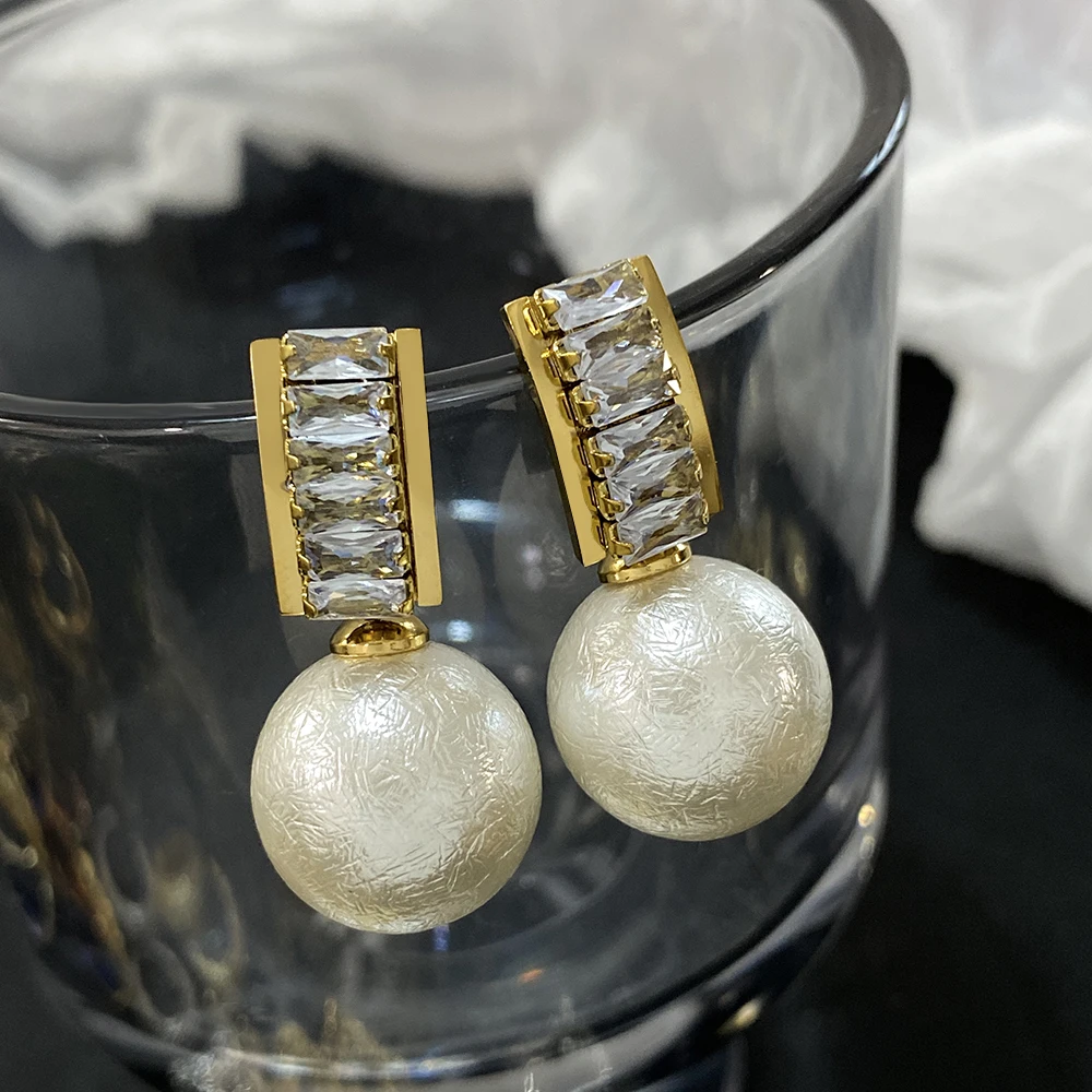 Серьги-подвески женские из нержавеющей стали с искусственным жемчугом и