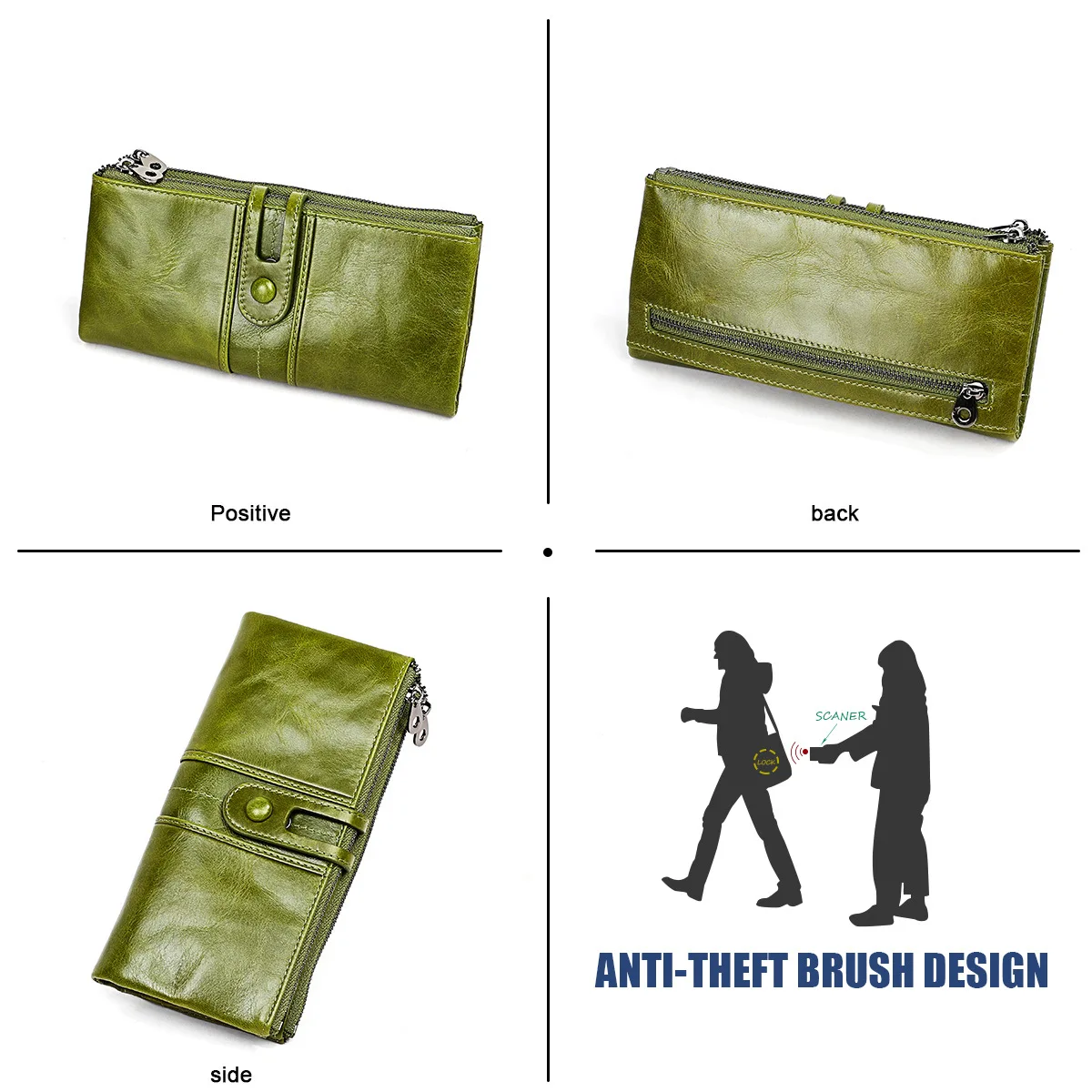 Genuine Cowhide Leather Women Wallets Fashion Purse with Card Holder RFID Blocking Vintage Long Wallet Clutch Wrist Bag Premium