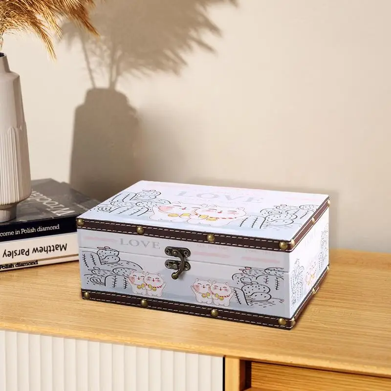 Деревянная шкатулка для хранения ювелирных изделий в стиле ретро