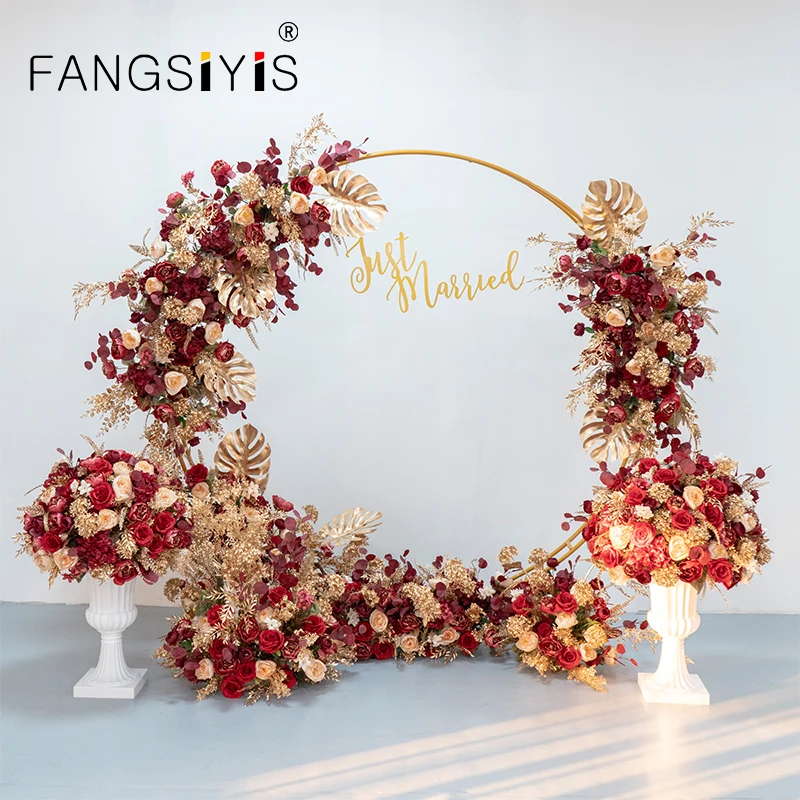 Red Gold Artificial Flower Row Arrangement Decor Wedding Arch Props Marriage Table Centerpiece Floral Ball Party Backdrop Layout