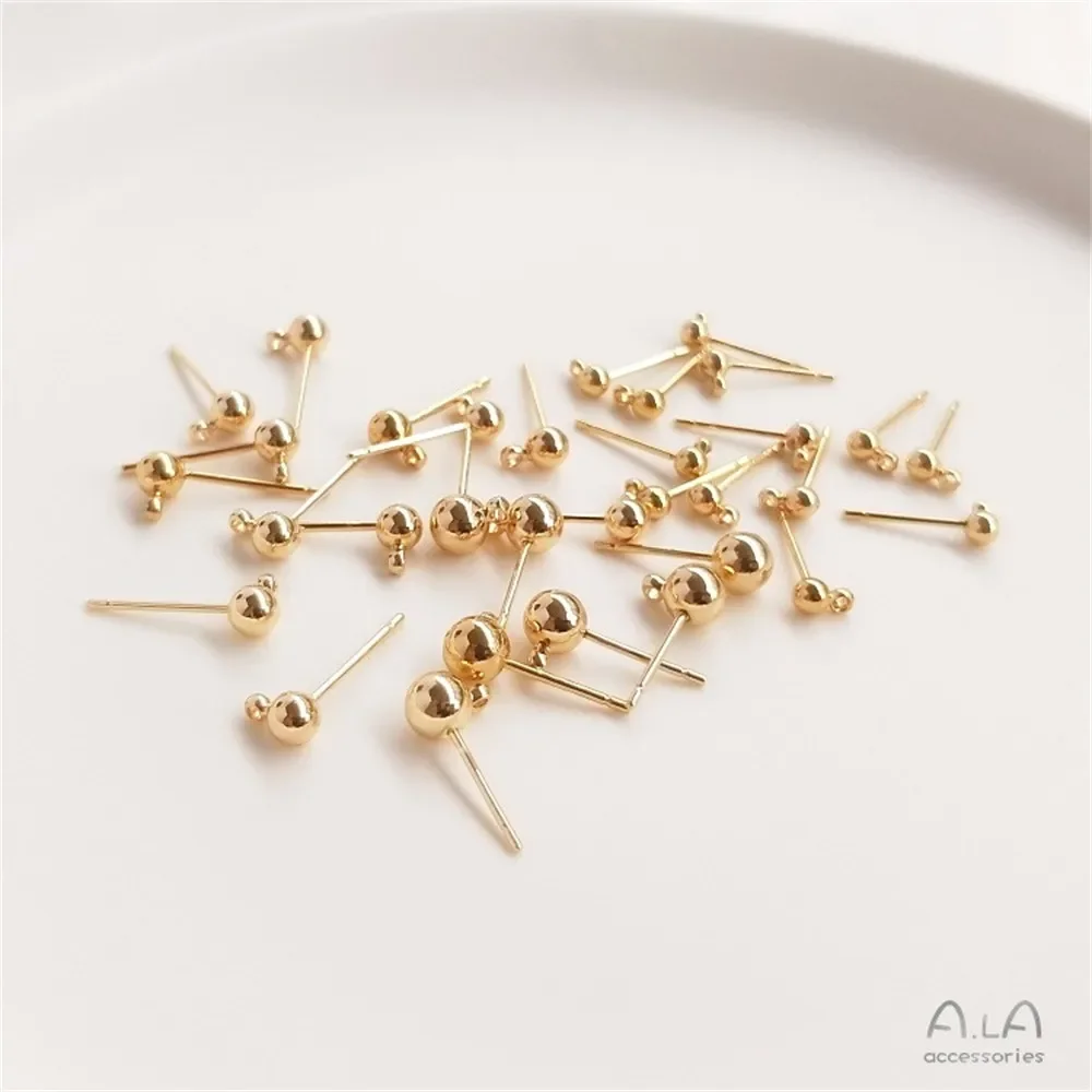 Серьги-гвоздики с золотым шариком 14 к