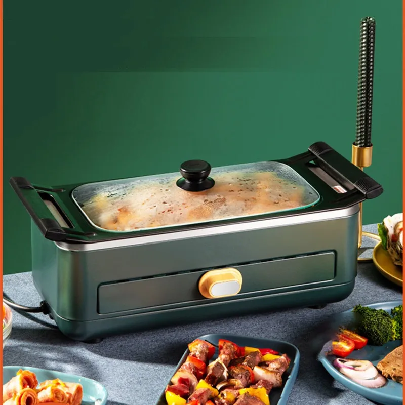 

220V Electric Barbecue Grill Household Non-stick Smokeless BBQ Meat Toaster Oven Grill Multi Cooker With 2 Plates